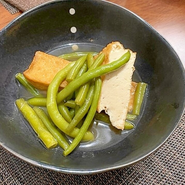 厚揚げとインゲンのあっさり煮 麺つゆで簡単味付け